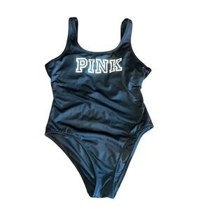 Victorias Secret PINK Active Black One-Piece Swimsuit Logo Small Bathing Suit